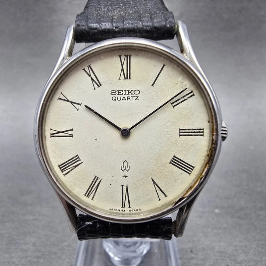 Seiko Watch Men 33mm White Dial Silver Tone Round Vintage 43-0091 PARTS NINJK0