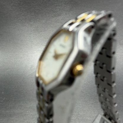 Seiko Watch Women 16mm White Dial Two Tone Octagon 1N00-0GV0 New Battery VTG 212