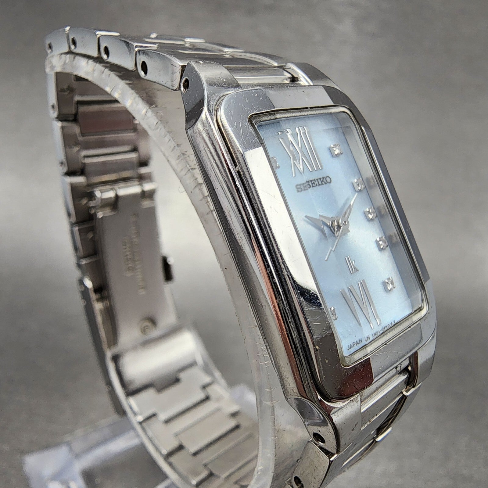 Seiko Lukia Tank Watch Women 20mm Gray Dial Stainless Steel Rectangle New Batt4