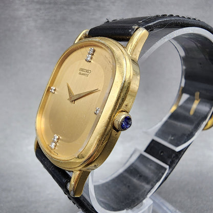 Seiko Watch Men 29mm Gold Dial Gold Tone Oval 2620-5599 New Battery Vintage