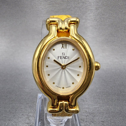 Fendi Cameleon Watch Women 24mm White Dial Gold Tone Oval 640L New Battery0