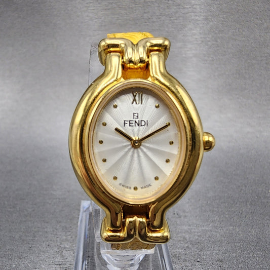 Fendi Cameleon Watch Women 24mm White Dial Gold Tone Oval 640L New Battery0