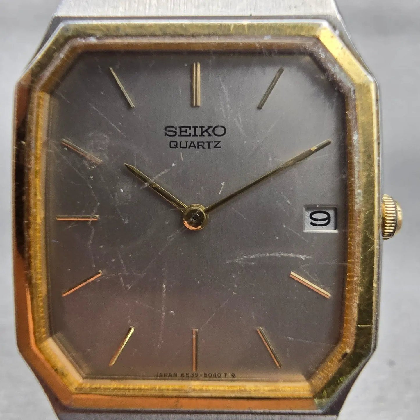 Seiko Watch Men 28mm Silver Dial Two Tone Date Rectangle 6539-5020 New Battery1