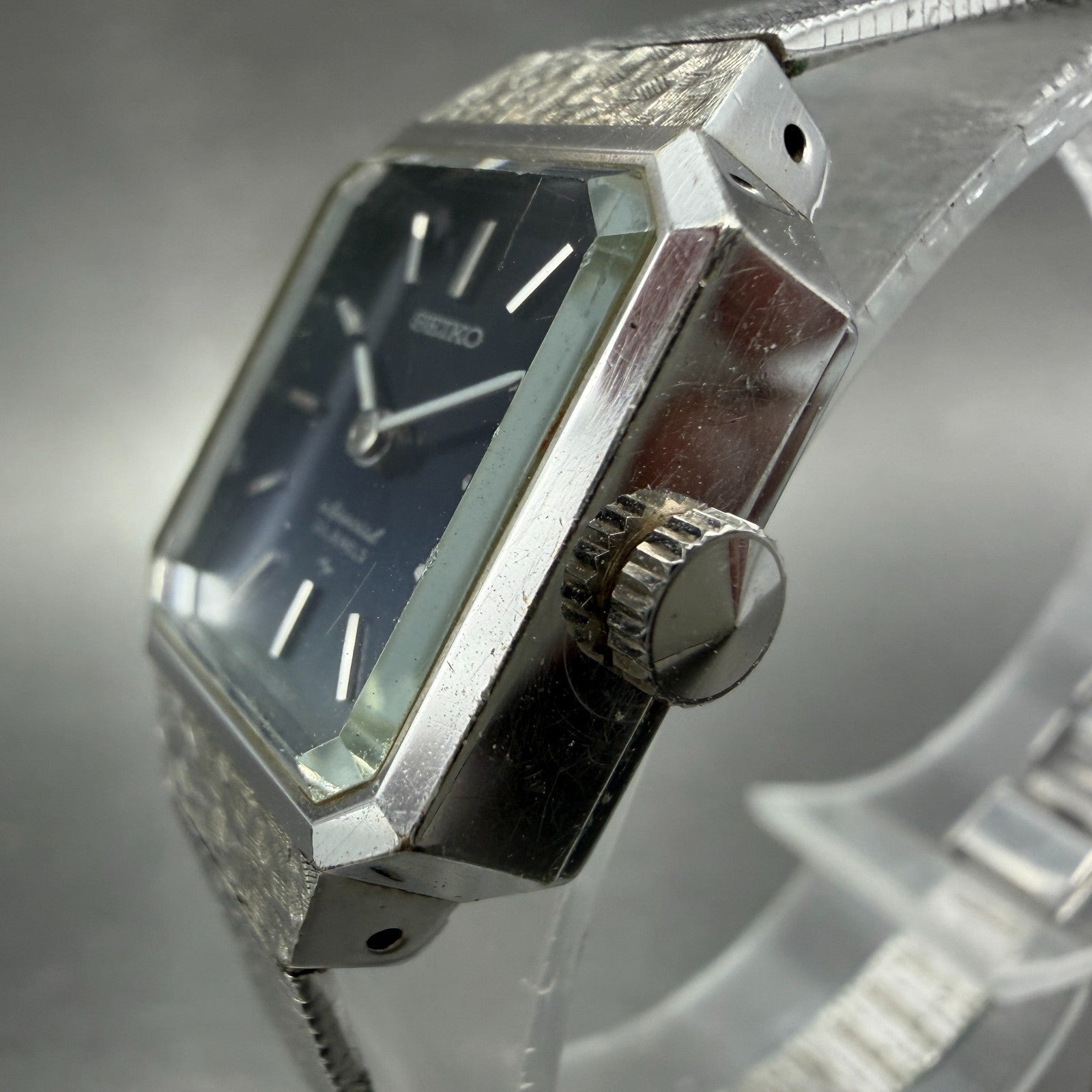 Seiko Special Tank Watch Women 18mm Blue Dial Silver Tone Manual 1140-3170 Runs2