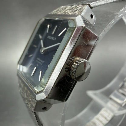 Seiko Special Tank Watch Women 18mm Blue Dial Silver Tone Manual 1140-3170 Runs2