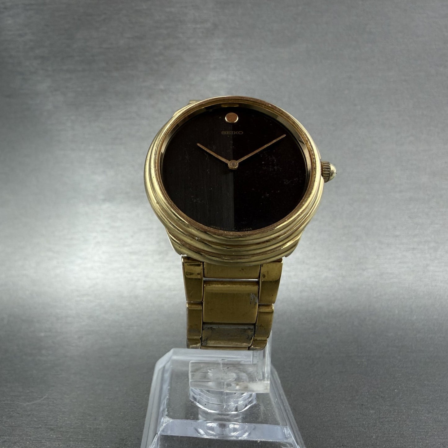 Seiko Watch Men 33mm Black Dial Gold Tone Round 2220-J527 Manual Runs READ!!!5