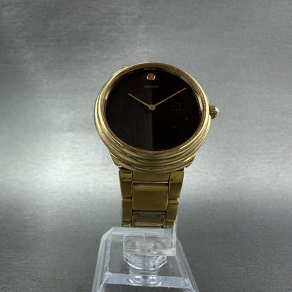 Seiko Watch Men 33mm Black Dial Gold Tone Round 2220-J527 Manual Runs READ!!!5