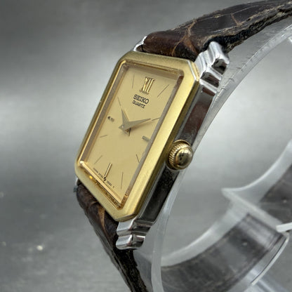 Seiko Tank Watch Women 19mm Champagne Dial Two Tone VTG 2P20-5B90 New Battery2