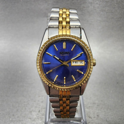 Seiko Watch Women 24mm Blue Dial Two Tone Daydate Round 7N830049 New Batt AB120