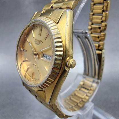 Seiko SQ Watch Women 24mm Gold Dial Gold Tone Daydate Round 3E230A69 New Batt2
