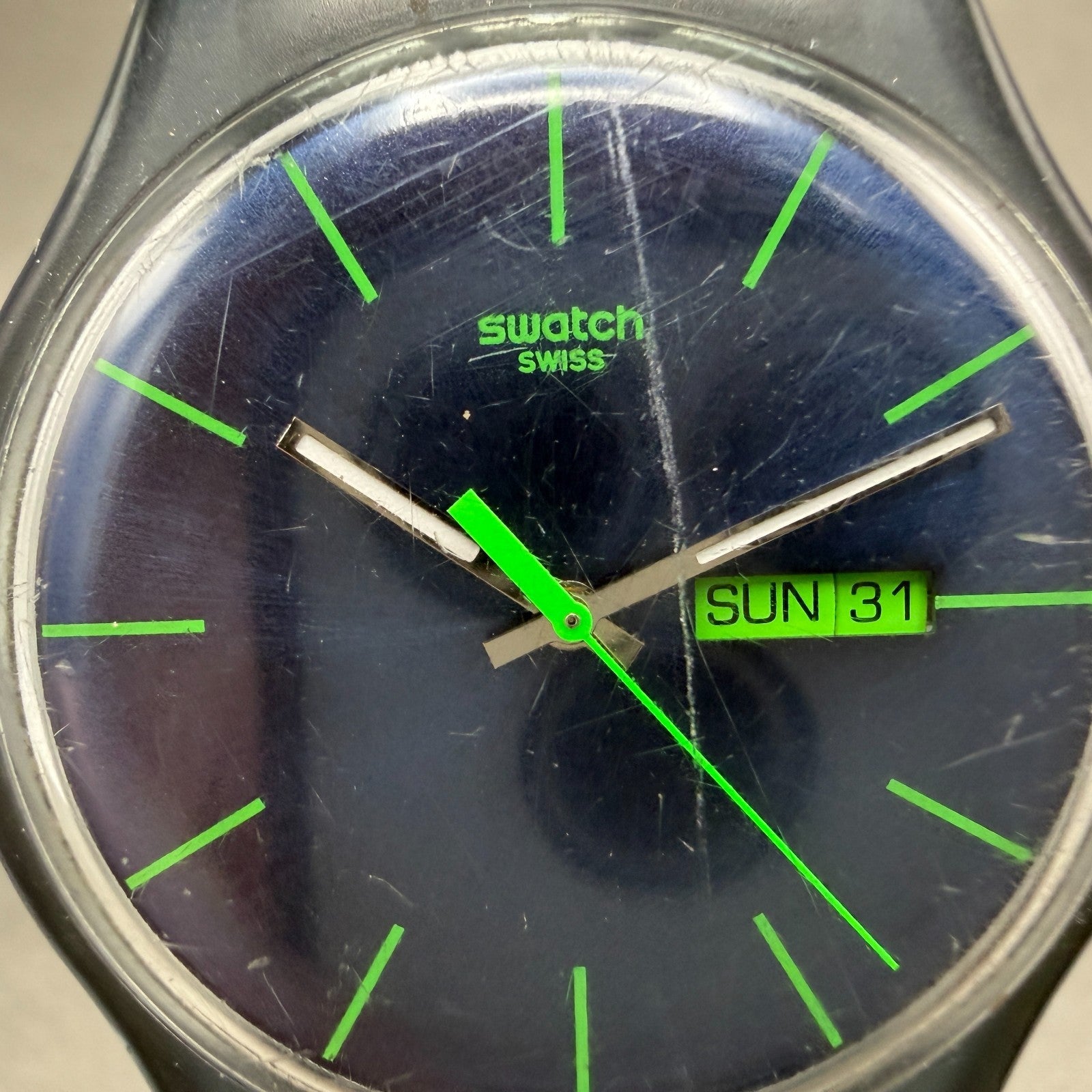 Swatch Blue Rebel Watch Men 41mm Blue Dial Gray Daydate SUON700 New Battery ABC1