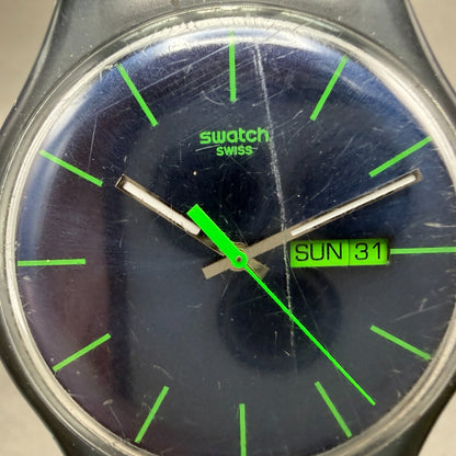Swatch Blue Rebel Watch Men 41mm Blue Dial Gray Daydate SUON700 New Battery ABC1