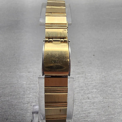 Seiko Watch Women 18mm Black Dial Gold Tone Rectangle 2C21-5220 New Battery VTG7