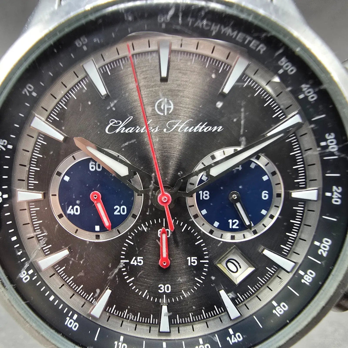 Charles Hutton Aristocrat Chronograph Watch Men 44mm Gray Dial Steel Date NewBat1