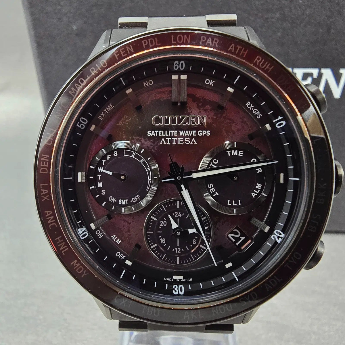 Citizen Attesa Watch Men 44mm Red Dial Titanium Date GPS Chronograph CC4077-71Z1