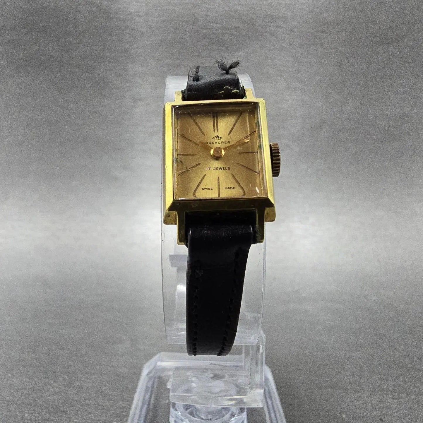 Bucherer Tank Watch Women 15mm Gold Dial Gold Plated Manual Wind PARTS6