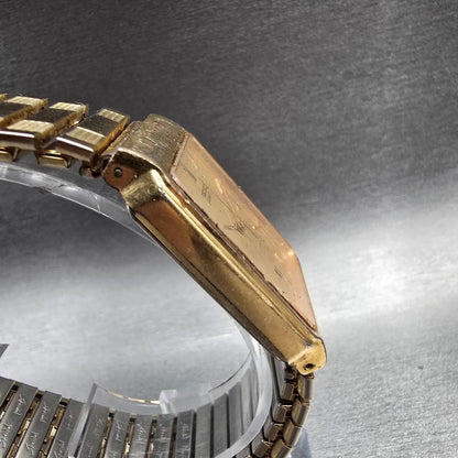 Seiko Tank Watch Men 25mm Gold Dial Gold Date Rectangle 5Y32-5129 New Battery3