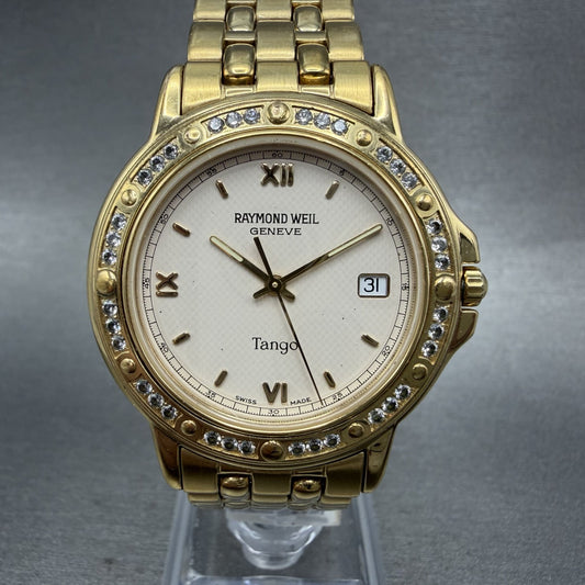 Raymond Weil Tango Watch Men 36mm Cream Dial Gold Plated Date New Battery 55600