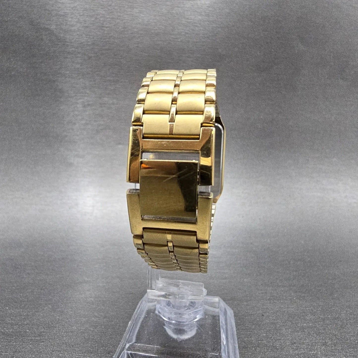Elgin Tank Watch Men 26mm Black & Gold Dial Gold Tone Date Rectangle New Battery8