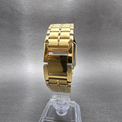 Elgin Tank Watch Men 26mm Black & Gold Dial Gold Tone Date Rectangle New Battery8