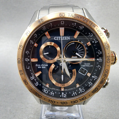 Citizen EcoDrive PCAT Watch Men 43mm Blue Dial Two Tone Alarm Chrono CB591659L1