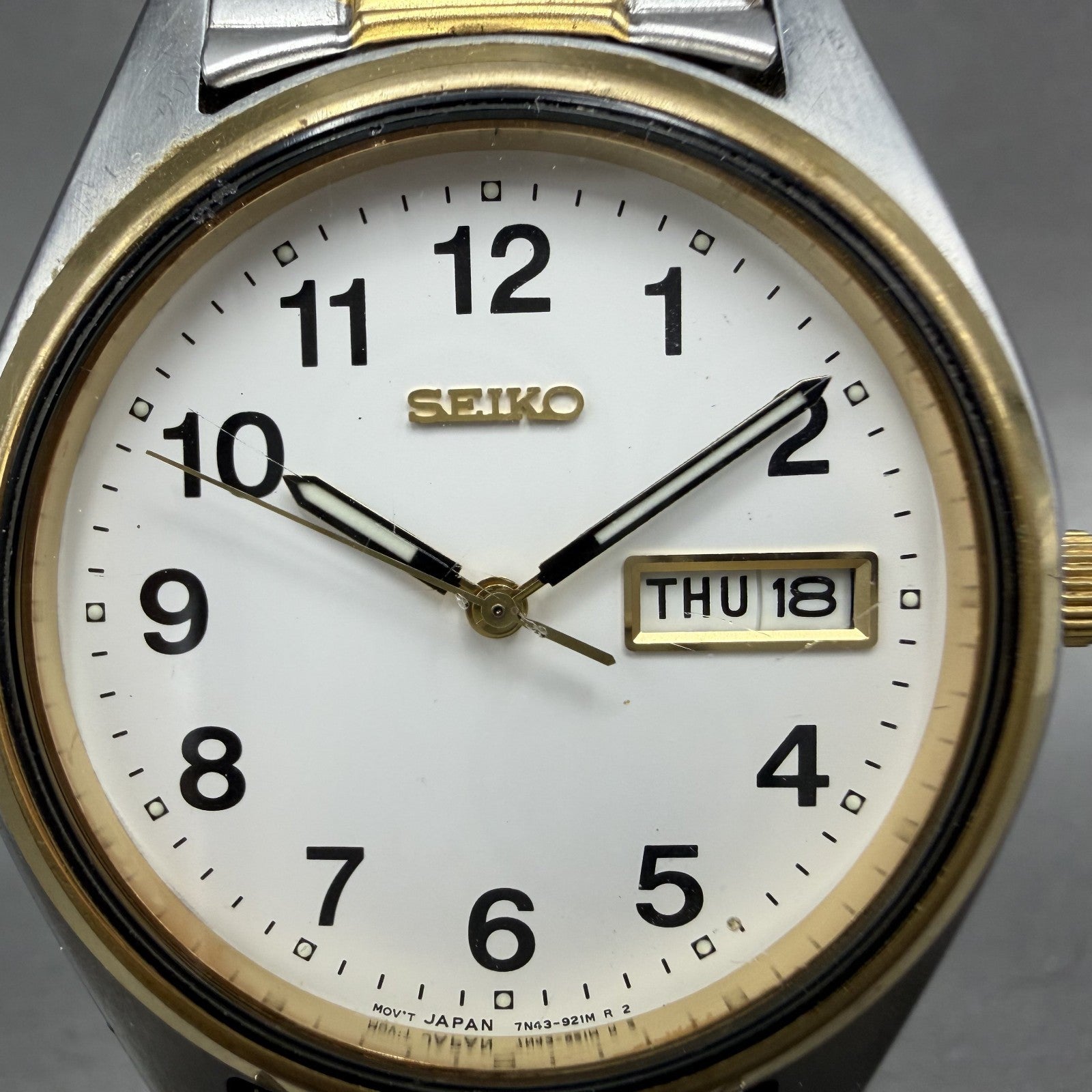 Seiko Watch Men 37mm White Dial Two Tone Daydate Round 7N439048 PARTS2