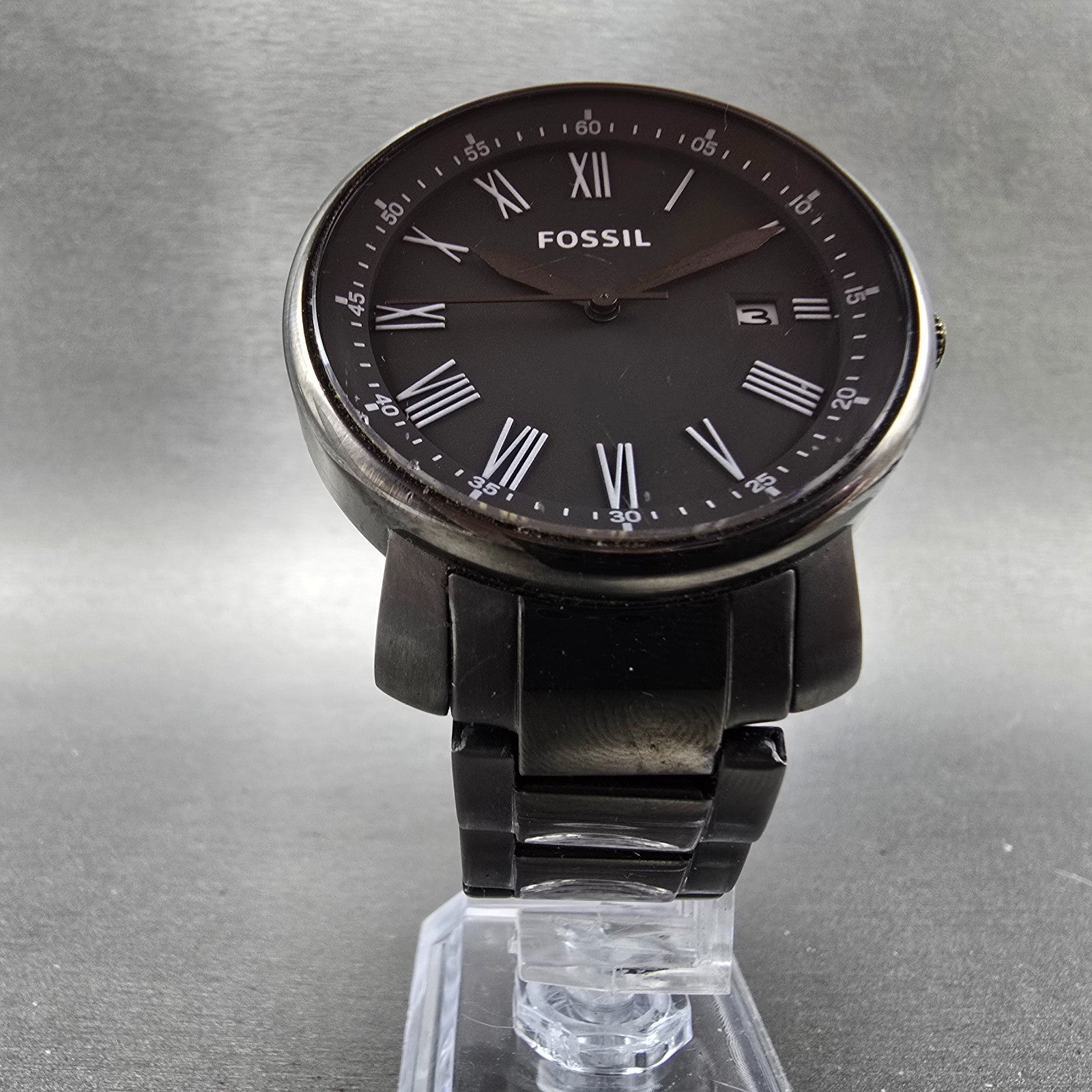 Fossil Watch Men 42mm Black Dial Black Tone Date Round BQ1013 New Battery5