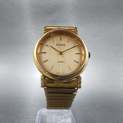 VTG Benrus Watch Men 32mm Champagne Dial Gold Tone Round New Battery