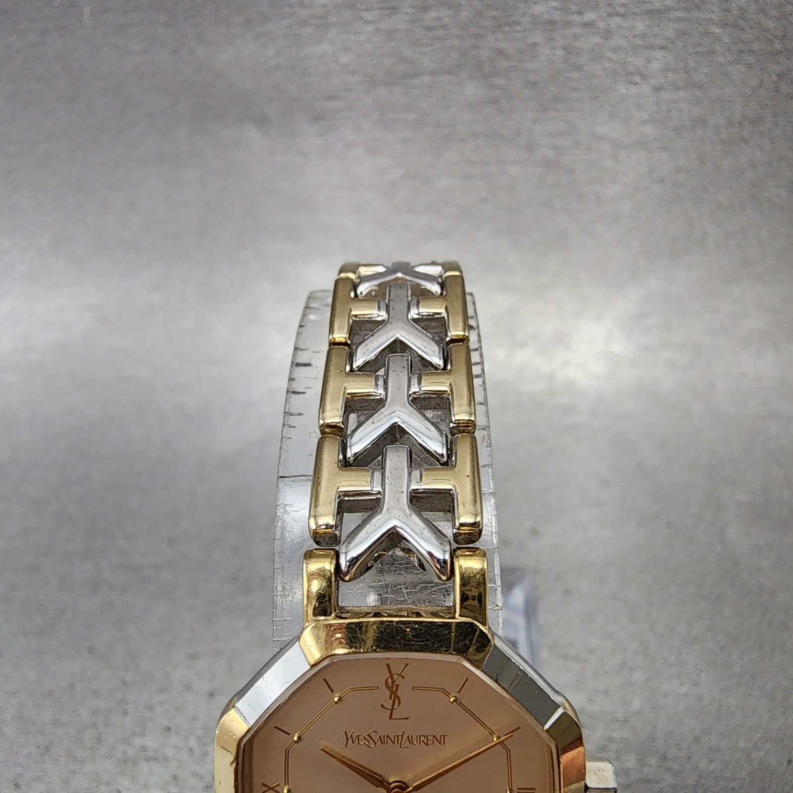 Yves Saint Laurent Watch Women 23mm Champagne Dial Tow Tone Octagon New Battery4
