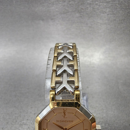 Yves Saint Laurent Watch Women 23mm Champagne Dial Tow Tone Octagon New Battery4