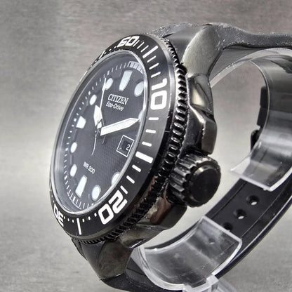 Citizen Eco-Drive Scuba Fin Watch Men 46mm Black Dial Black Date Round Works2