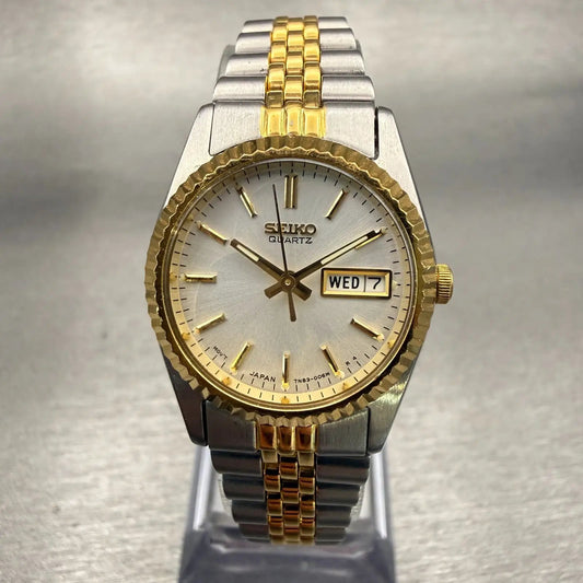 Seiko Watch Women 24mm Silver Dial Two Tone Daydate Round 7N83-0041 New Battery0