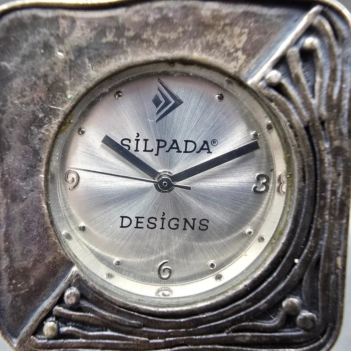 Silpada Sterling Silver Watch Women 33mm Silver Dial 925 Square New battery L1