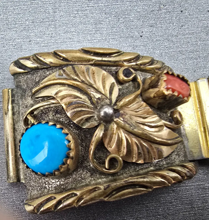 Navajo Watch band tips 18mm 1/20 12K Gold Filled B Red Blue Stones Vintage5