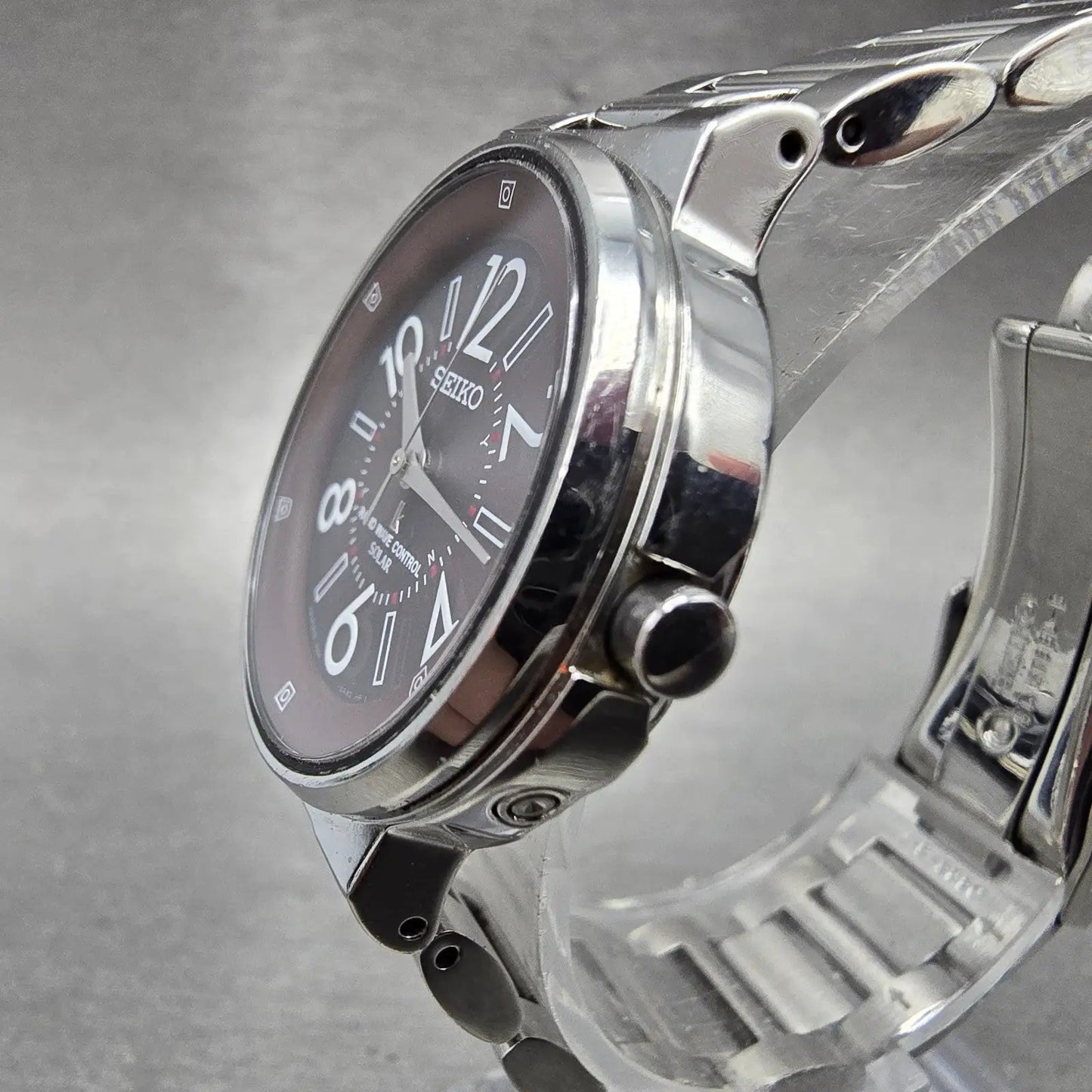 Seiko Lukia Solar Watch Women 30mm Brown Dial Silver Tone Atomic Round PARTS!!!!3
