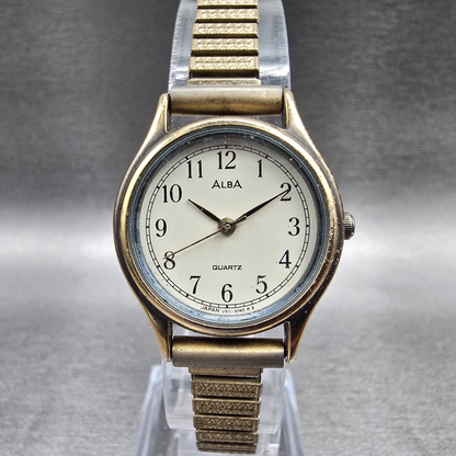 Seiko Alba Watch Women 24mm Ivory Dial Gold Tone Round V811-1370 New Battery0