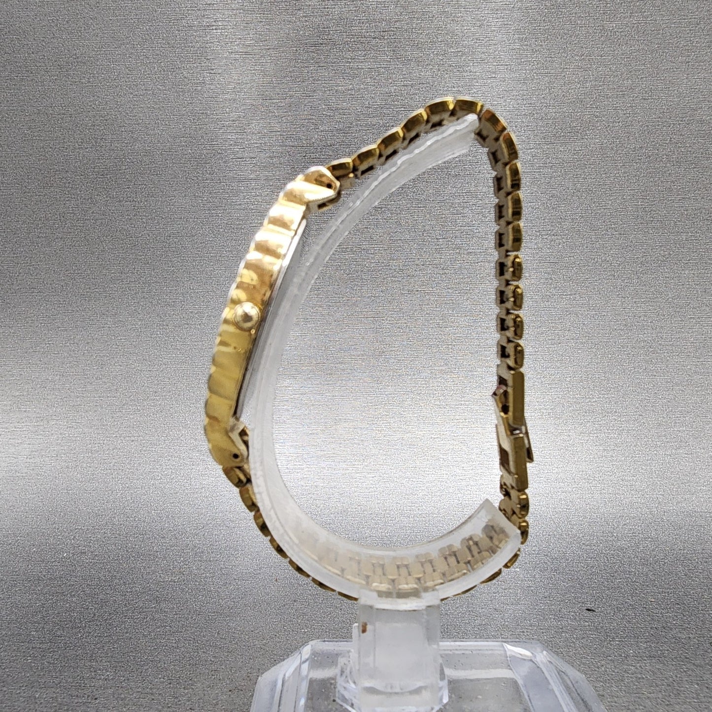 Seiko Halfmoon Watch Women 14mm Gold Dial Gold Tone Asymmetrical New Battery PL16