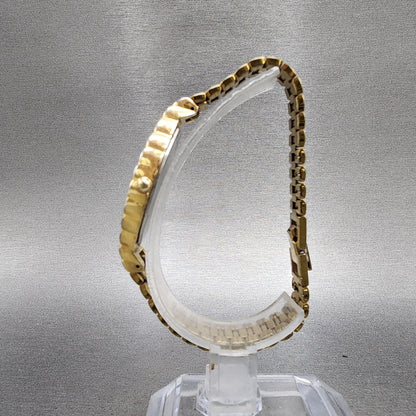 Seiko Halfmoon Watch Women 14mm Gold Dial Gold Tone Asymmetrical New Battery PL16