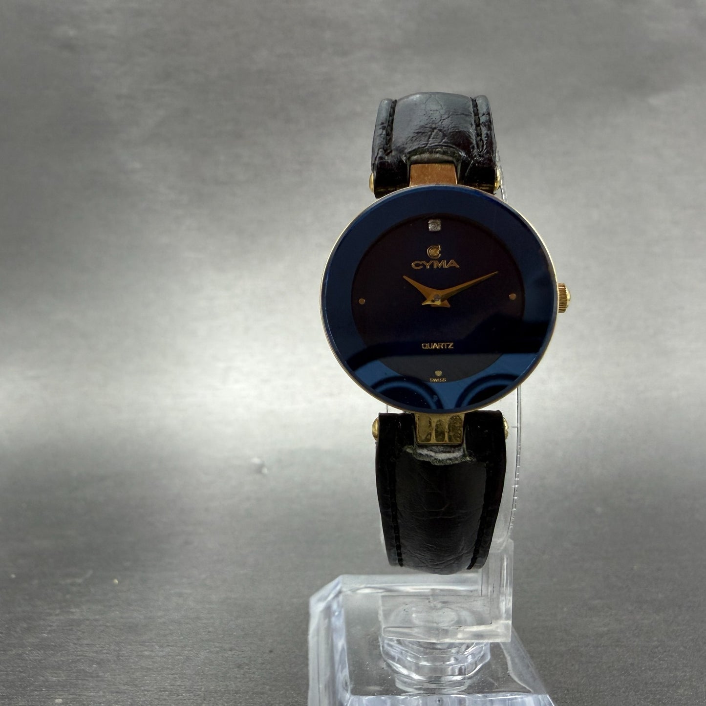 Cyma Watch Women 24mm Blue Dial Gold Tone Round 906 W/Box  New Battery5