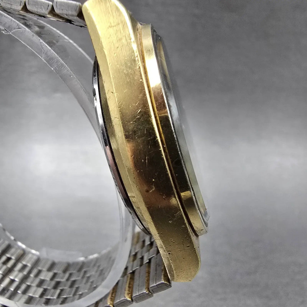 Seiko SQ Watch Men 36mm Black Dial Gold Tone Daydate Round 7546-8419 PARTS4