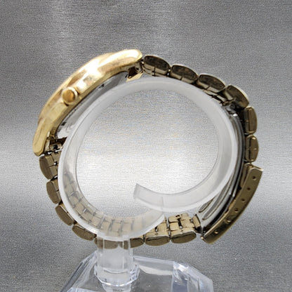 Seiko Watch Men 37mm Gold Dial Gold Tone Daydate Round 7n430am0 New Battery6