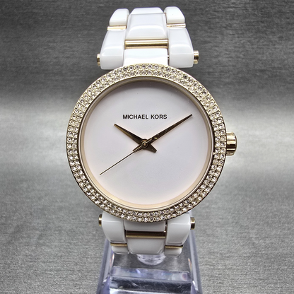 Michael Kors Delray Watch Women 35mm White Dial Gemmed Round MK4315 New Battery0