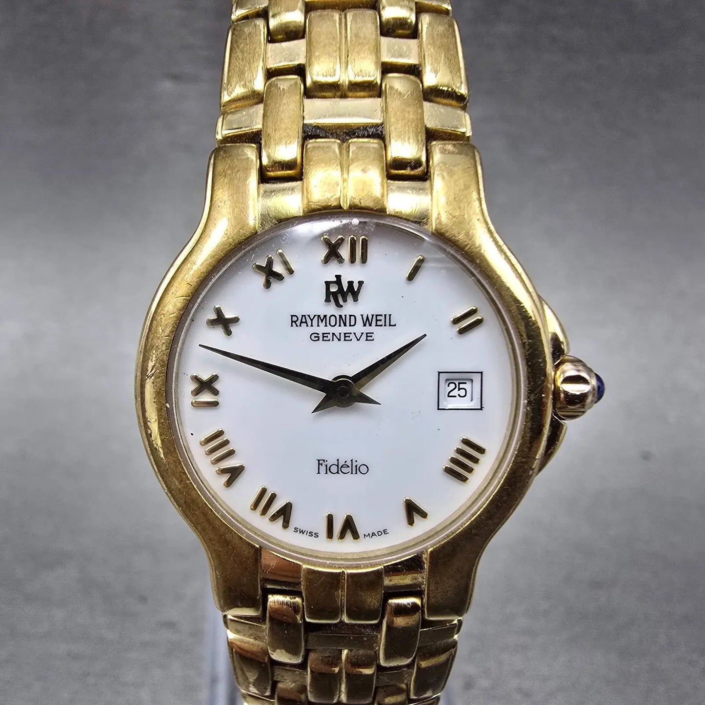 Raymond Weil Fidelio Watch Women 25mm White Dial Gold Plated Date 9962 New Batt0