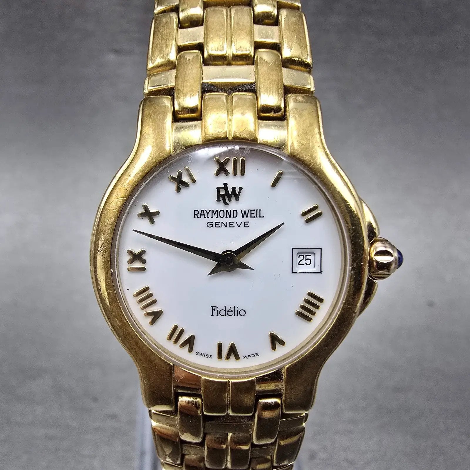 Raymond Weil Fidelio Watch Women 25mm White Dial Gold Plated Date 9962 New Batt0
