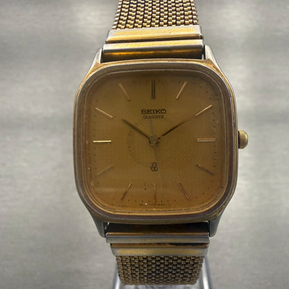 Seiko Watch Men 30mm Gold Dial Gold Tone Rectangle 6431-5050 New Battery0