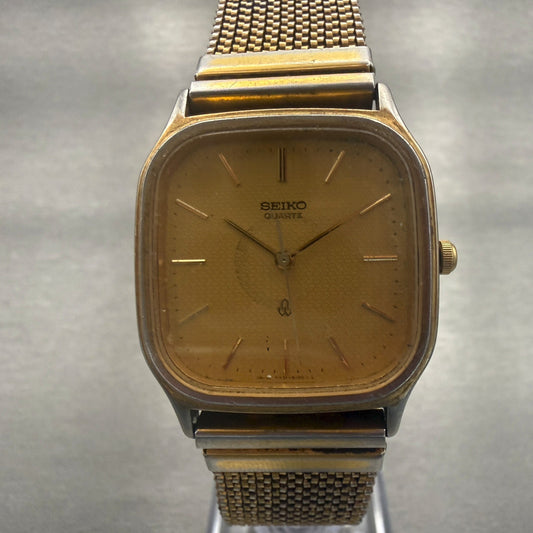Seiko Watch Men 30mm Gold Dial Gold Tone Rectangle 6431-5050 New Battery0