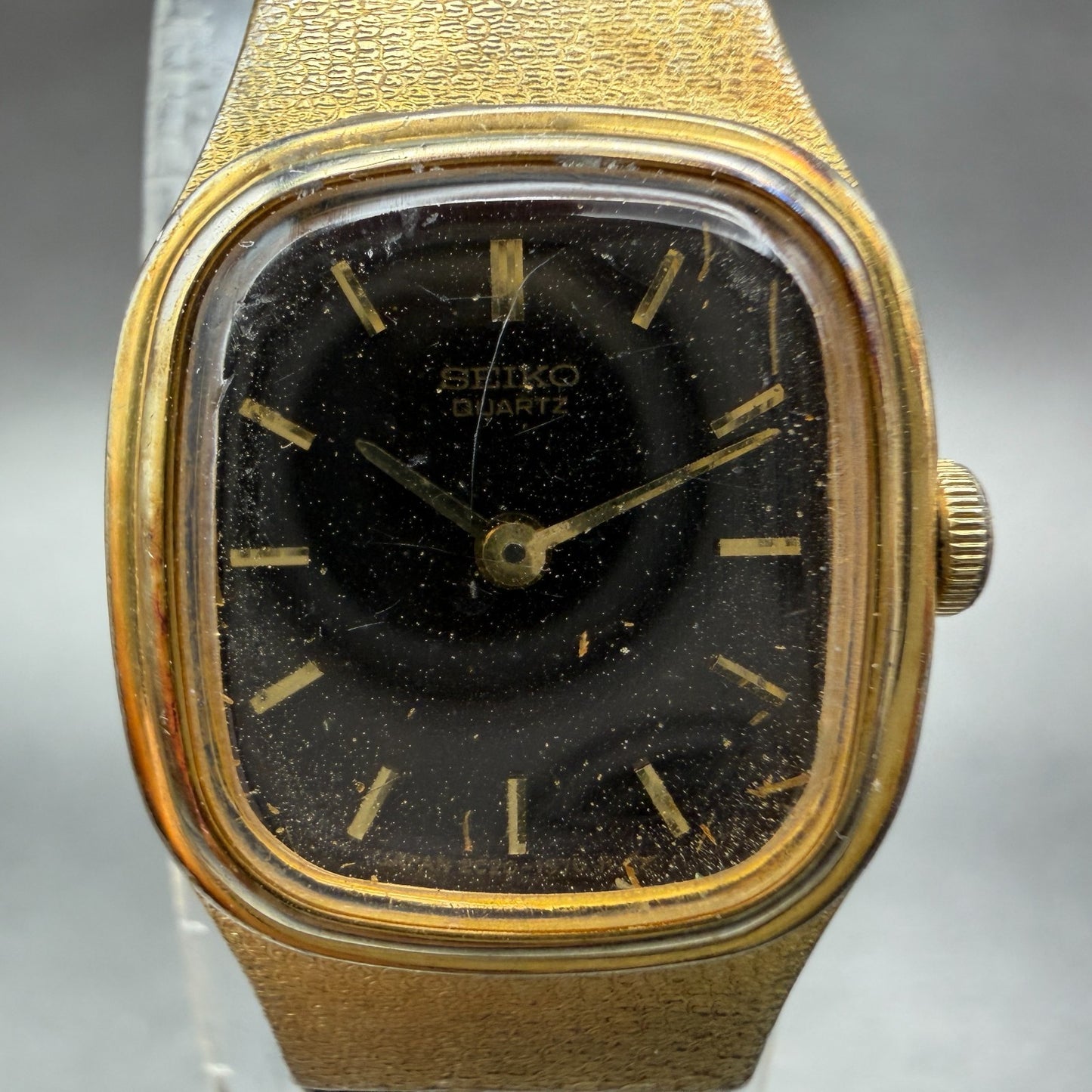 Seiko Watch Women 16mm Brown Dial Gold Tone Square 2C20-5770 New Battery1