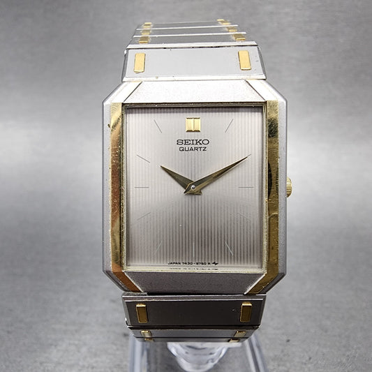 Seiko Tank Watch Men 26mm Silver Dial Two Tone Rectangle 74305479 PARTS0