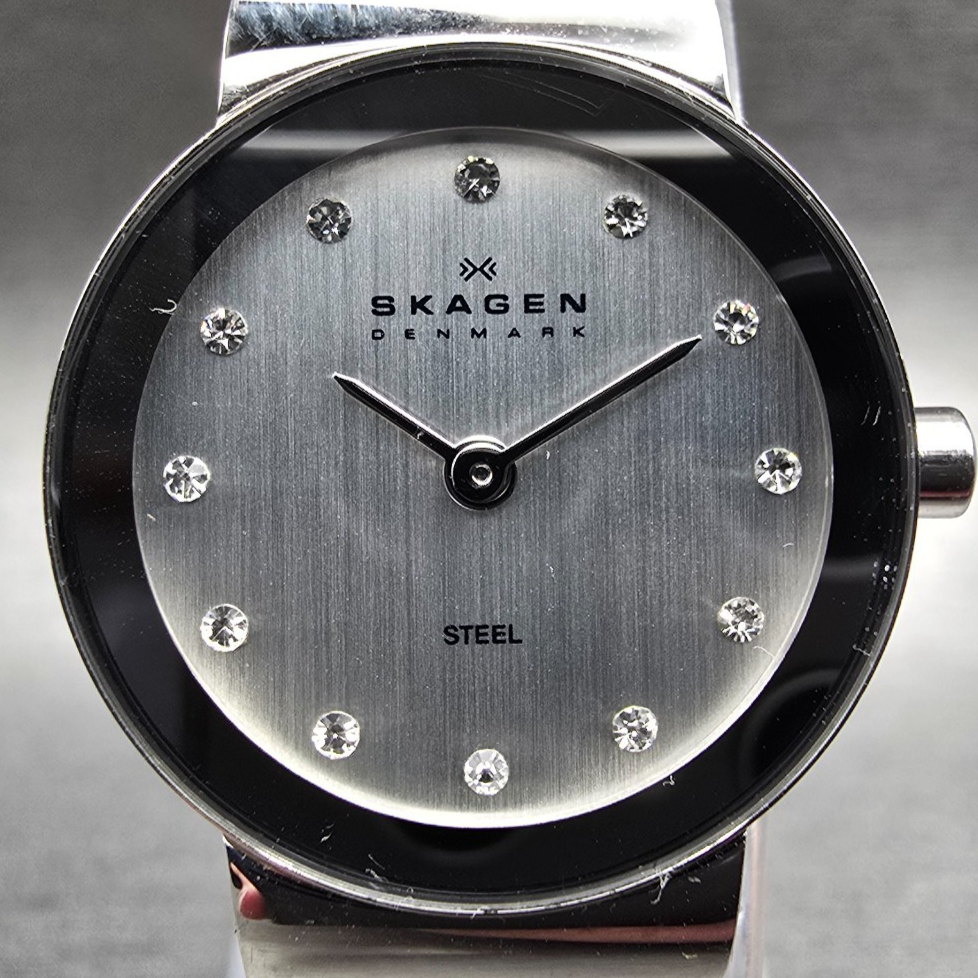 Skagen Watch Women 22mm Silver Dial Silver Tone Round 358XSSLBC New Battery LK1