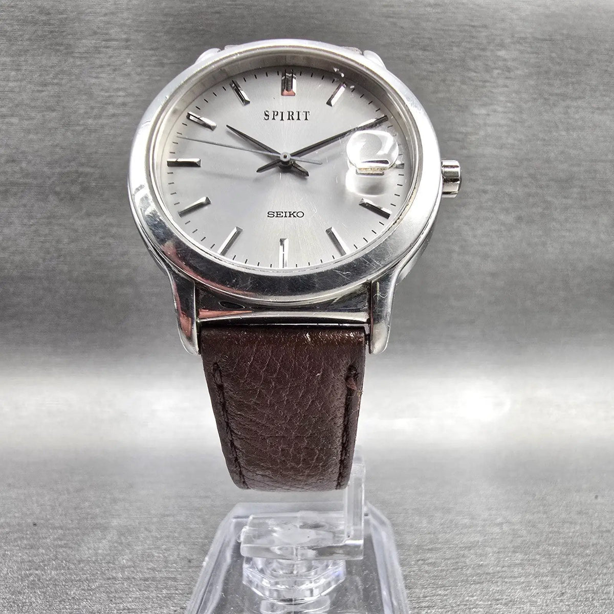 Seiko Spirit Watch Men 34mm Silver Dial Silver Tone Date Round 5E32-5A40 New Bat5